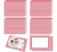 Eaasty 50 Pcs Disposable Red Gingham Paper Placemats Summer Checkered Picnic BBQ Paper Table Place Mat Double Sided for Baby Showers Weddings Birthday Tea Parties Dinner Table Setting Decorations