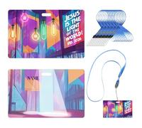 Eaasty 50 Sets Let Your Light Shine Name Tags with Rope 2026 VBS Necklace Craft Kit Jesus is The Light of The World Theme Waterproof Name Badges for Church Vacation Bible Sunday School