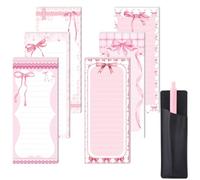 Eaasty 6 Pcs Coquette Pink Bow Magnetic Notepads for Fridge with Pen Holder 360 Sheets Lovely Bowknot List To-do Paper Pad Decorative Shopping List Memo Preppy Girl Stuff for Home Kitchen Fridge Decor
