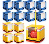 Eaasty 60 Pack Candy Apple Boxes for Teacher Appreciation Bulk Gifts Caramel Apple Boxes with Clear Window for Back to School Classroom Parties Halloween Favors, 4" x 4" x 4", Pencil Crayon Design