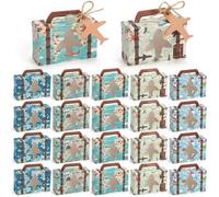 Eaasty 60 Pcs Adventure Awaits Gift Boxes with Clear Window Travel Themed Party Favor Boxes Suitcase World Map Suitcase Candy Treat Gift Wrapping for Camping Wedding Birthday Party
