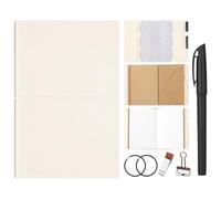 Eaasty Leather A5 Travelers Journal Notebook Cover with Inner Pockets, Card Slots and Pen Holder, Travelers Journal Inserts, PVC Folder, Binder Clip and Elastic Bands for Women Men(White)