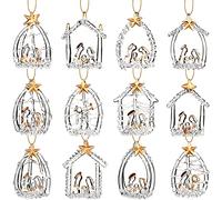 Eaasty Religious Christmas Ornaments Nativity Scene Hanging Glass Ornament Decorative Birth of Jesus Christmas Tree Decorations (12 Pcs)