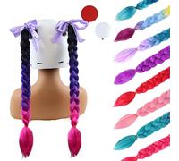 Eaaxup Black purple pink 2 Psc Helmet Pigtail with Detachable Suction Cup Motorcycle Helmet Ponytail Bicycle Helmet Braids Hair Tails for Any Helmets Decorations Many Colors (Helmet not Included)