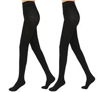 EABERN 2 Pairs Cashmere Wool Tights-Women Opaque Fleece Lined Warm Winter Tights 100 DEN, Black, Black, L