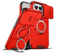 Eabhulie Case for Oppo Reno13 Pro, Slide Lens Cover & Ring Stand Red