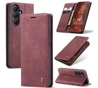 Eabhulie Case for Samsung Galaxy S26 Case, Retro PU Leather Wallet Case Card Slots Flip Stand Case Cover Red