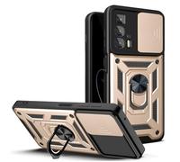 Eabhulie Motorola Edge 20 Pro Case, Rugged Armor Protection Case with Slide Camera Cover & Ring Holder Stand for Motorola Edge 20 Pro Gold
