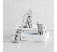 EABOSON Set of 3 Cute Silver Elephant Statues, Small Decorative Accents for Shelves, Livingroom and Bedroom - Gifts for Lover, Family (Silver)
