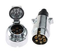 Eacalyc 7 Pin Trailer Plug Socket Metal Electrics 7Pin Towing Plug Trailer Socket Connector 7-Pin 12V Waterproof Trailer Male and Female Aluminium Alloy for Truck RV Boat or Trailer