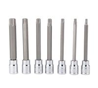 Eacam 7 Pcs 3/8inch Drive Extra Long Torx Star Bit Socket Set, Chrome-Vanadium Steel, Plastic Case, Blue, T25-T60. 110mm Professional Tool, Torx Star Bit Socket Set with, 110mm Extra