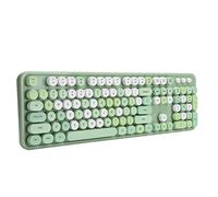 Eacam Improved Keyboard 104 Keys, Retro Typewriter Style High Key Design USB Drive, Play/Pause, Volume Adjustment, Ergonomics, Power Saving, 2.4Ghz Wireless Keyboard, Three-level Smart (Green mixed