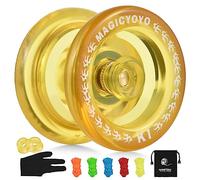 Eacam Plastic Yoyo Ball with 5 Strings, Finger Tricks, Glove Storage Pouch, Ideal Youth, High Strength and Sturdy, Luminous Green Yo-Yo (Yellow)