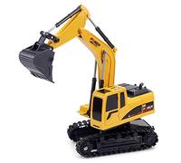 Eacam RC Excavator Truck Construction Tractor Vehicle with 6CH Remote Control Metal Shovel Digging Lights Sounds for Kids Boys Adults Gift (plastic version)