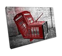 EACanvas Banksy style Red London phone box Street Art Ready to Hang Wall Art Print Picture For Home Office Decor 91x61cm (36x24In)