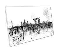 EACanvas Black & White Painterly Glasgow City in Scotland Landmarks Ready to Hang Wall Art Print Picture For Home Office Decor 30x20cm (12x8In)