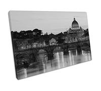 EACanvas Black & White setting sun over Vatican City Rome Italy Ready to Hang Wall Art Print Picture For Home Office Decor 91x61cm (36x24In)