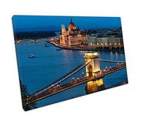 EACanvas city of Budapest Chain Bridge Hungarian Parliament Cityscape Ready to Hang Wall Art Print Picture For Home Office Decor 30x20cm (12x8In)