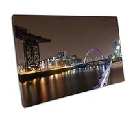 EACanvas city of Glasgow at night Squinty bridge river Clyde Scotland Ready to Hang Wall Art Print Picture For Home Office Decor 76x51cm (30x20In)