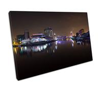 EACanvas city of Manchester lowry bridge Salford quays at Night Ready to Hang Wall Art Print Picture For Home Office Decor 76x51cm (30x20In)