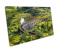 EACanvas Glenfinnan Railway Viaduct in Scotland with a steam train Ready to Hang Wall Art Print Picture For Home Office Decor 91x61cm (36x24In)