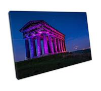EACanvas Purple Blue Red Illuminated Penshaw Monument at Night Ready to Hang Wall Art Print Picture For Home Office Decor 61x41cm (24x16In)