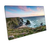 EACanvas Sunset Sea Thrift growing on cliffs above Bedruthan Steps scape Wall Art Print Picture For Home Office Decor 91x61cm (36x24In)