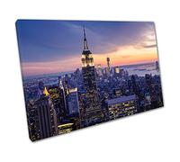 EACanvas Welcome to the evening New York City skyline at night USA Ready to Hang Wall Art Print Picture For Home Office Decor 91x61cm (36x24In)
