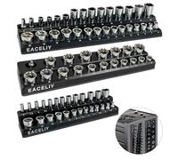 EACELIY 3Pcs 1/2", 1/4" and 3/8" Magnetic Socket Organizer Set,Metric Socket Holder Kit, Socket Trays,holds 75 Deep and Shallow 3/8" Sockets(sockets not included)