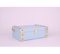 Each and Everything Classic Storage Trunk Box for Gift Packaging | Decorative MDF & PU Leather Box | 10x7x3.5 Inches | Lockable Gifting Showpiece | Multipurpose Vanity Box (Sky Blue)