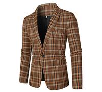 each women Mens Casual Check Blazer One Button Grey Lightweight Slim Fit Checked Suit Sport Coat Jacket