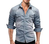 Each women Men's Denim Shirt Cotton Short Sleeve/Long Sleeve Rivet Button Top Men Barstow Western Standard Casual Shirt