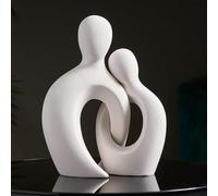 Eachave Romantic White Ceramic Couple Sculpture for Home Decor - Modern Abstract Lover Statue for Living Room, Office, and Bedroom Decor - Perfect Anniversary, Valentine's Day