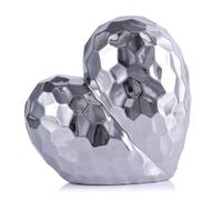 Eachave Silver Ceramic Heart Sculpture - Modern Living Room & Office Decor, Wedding & Event Table Decoration - Romantic Gift, 8 Inches Height