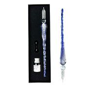 EACHHAHA Glass Dip Pen and Ink Set, Glass Calligraphy Pens with Ink and Holder,Crystal Signature Pen for Art,Painting,Writing,Decoration and Business Gift(Dark Blue)