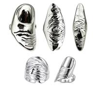 Eachnice 5PCS Irregular Knuckle Rings Set Punk Hip Hop Y2K Jewelry Finger Armor Adjustable Open Fit Halloween Costume Accessory for Women, Metal, No Gemstone
