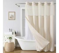 eachope Long No Hook Shower Curtain with Snap-in Fabric Liner Set,Linen-Like Boho Arch Design Fabric Shower Curtain for Bathroom with Sheer Window,Waterproof & Washable,71 x 80,Cream