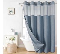 eachope No Hooks Needed Linen Textured Shower Curtain with Snap-in Fabric Liner Set,Blue Grey Hotel Luxury Decor Shower Curtains for Bathroom with Mesh Top Window,Waterproof & Washable,71Wx74H