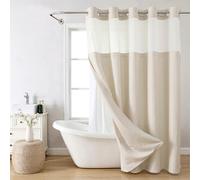 Eachope No Hooks Polyester Textured Shower Curtain with Snap-in Fabric Liner Set, Hotel Luxury Decor Shower Curtains for Bathroom with See Through Top Window, Waterproof & Washable, 71Wx74H, Cream