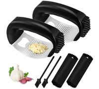 EACHPT 2PCS Garlic Press Stainless Steel Garlic Crusher with Handle,Manual Garlics Press with Garlic Peeler Cleaning Brush,Durable Garlic Rocker Ginger Crusher Anti-Corrosion,Easy to Clean