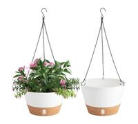 EACHPT Hanging Pot for Plants, Pack of 2 Hanging Baskets, Hanging Plant Inside, 20 cm Flower Pot, Hanging for Outdoor Use with Drainage Holes and Removable Saucer, AM02831811EA