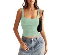 Eachyes Womens Square Neck Double Lined Tank Tops Low Back Fitted Sleeveless Shirts Summer Going Out Clothes, Light Pea Green, S