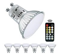 EACLL GU10 LED Light Bulb with Remote Control, 4.8W Equivalent 60W, Pack of 6, 5 Dimmable, Warm White / Warm / Neutral / Cold White, Dimmable via Remote Control, with Memory Function