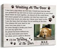 Eadabok Personalized Dog Memorial Canvas Prints with Photo Name, Ship Next Day Waiting at the Door Dog Remembrance Gifts, Custom Pet Memorial Gifts for Dogs & Cats
