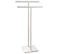 EADOT Standing Towel Rack Double-T Shape Bath Towel Sheet Holder with Marble Design Base for Bathroom Floor Next to Tub or Shower 2 Tier Towel Holder Stand Stainless Steel Brushed Nickel