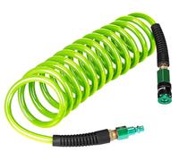 EADUTY Heavy Duty Polyurethane Recoil Air Hose 1/4 in x 10 ft, Lightweight, Flexible Compressor Hose with Universal Quick Coupler, Plug and Bend Restrictors, Green
