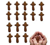 EAEDMY 16 Pieces Small Hand Held Crosses, Portable Pine Wooden Holding Cross, Jesus Cross Prayer Cross for Religious Occasion or Communion, 2.44in (16pcs brown)