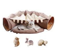 EAEDMY Cat Rabbit Tunnel Bed Nest for Cats Indoor, with Collapsible Washable Soft Cushion, Plush Ball and Exercise Wheel Tube, Fit for Puppy Bunny Kitty Kitten Ferret(2.Coffee)