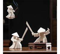 EAEDMY EAEMDY Samurai Figure Figurine Japanese Warrior Statue Decor for Table Room, Incense Holder for Stick Burner Incense Stick Holder, Kongfu Tea Pet Decoration (2. White A+B)