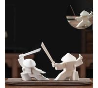 EAEDMY EAEMDY Samurai Figure Figurine Japanese Warrior Statue Decor for Table Room, Incense Holder for Stick Burner Incense Stick Holder, Kongfu Tea Pet Decoration (1.White B+C)